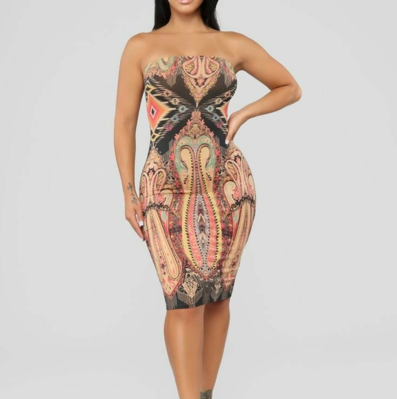 **SOLD**Ethnic Tribal Print Bodycon Tube Dress - L - Picture 1 of 3